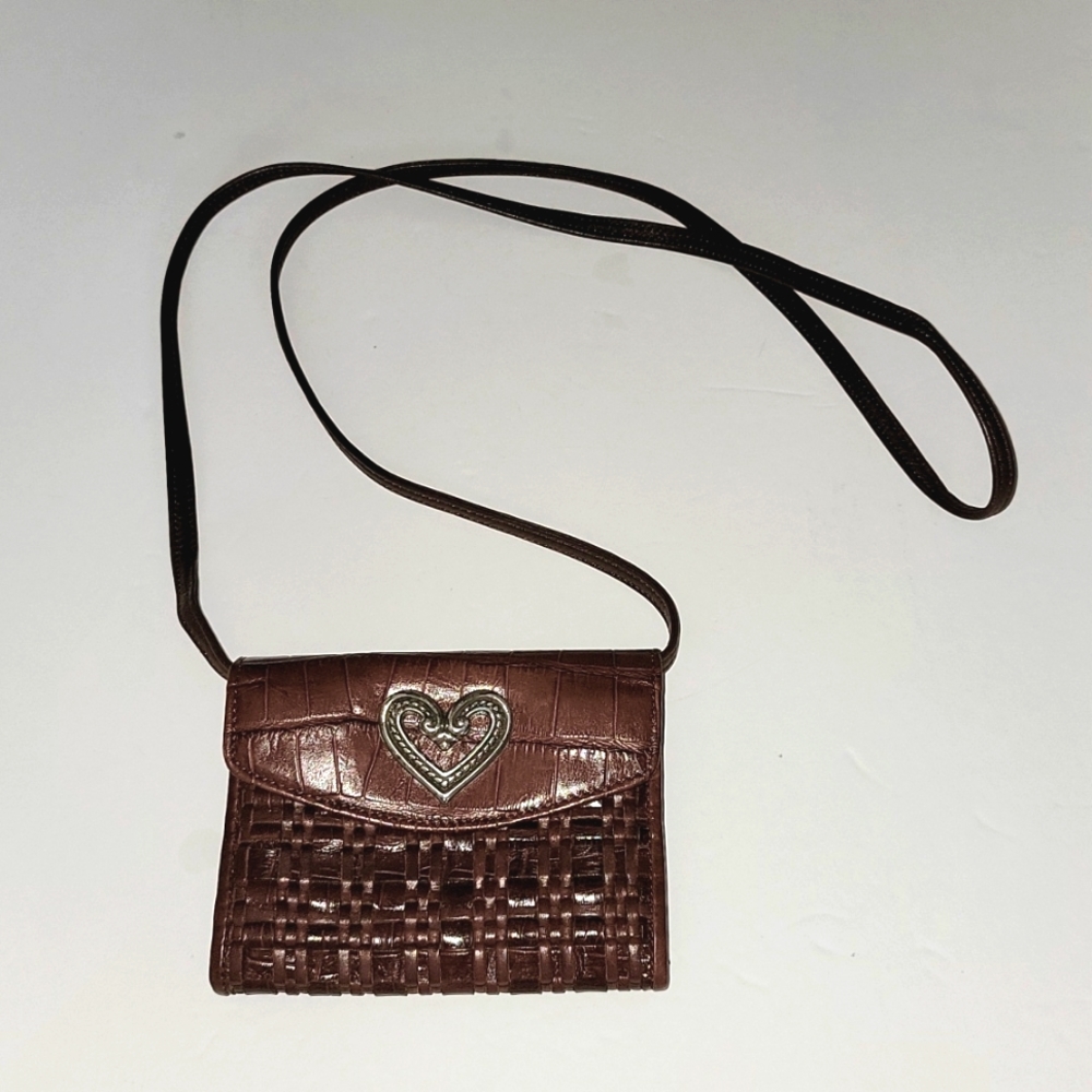 BRIGHTON VINTAGE CROC EMBOSSED/WOVEN LEATHER CROSSBODY BAG